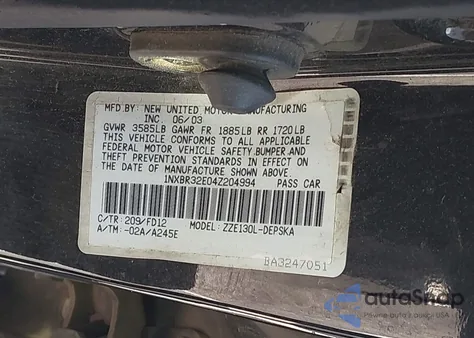 2004 Toyota Corolla S из США, поврежденный, VIN 1NXBR32E04Z204994